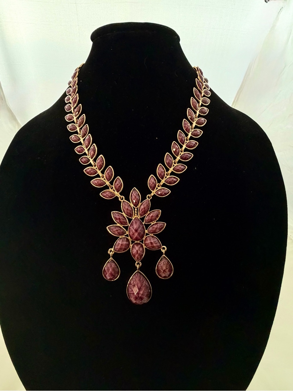 Amrita Singh Amethyst Resin Teardrop & Marquise Statement Necklace, NWOT